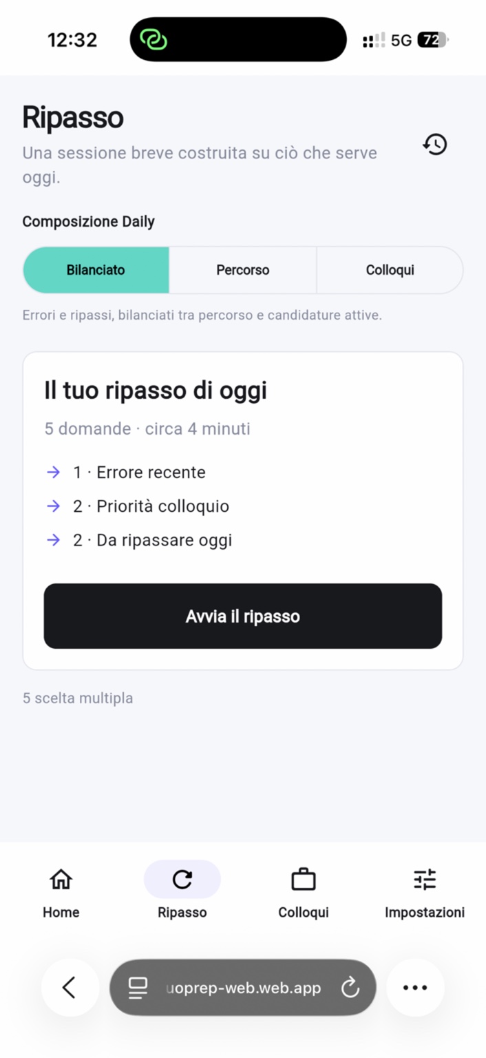 Schermata del ripasso quotidiano